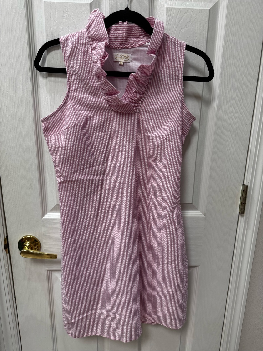 Mud Pie Pink Seersucker Ruffle V-Neck Sleeveless Midi Dress